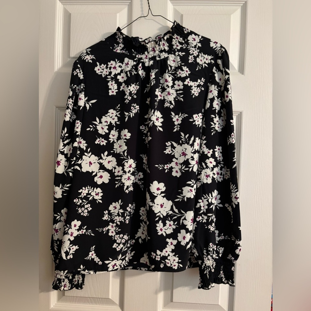 Black floral print blouse